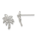 Sterling Silver Rhodium-plated CZ Palm Tree Post Earrings, 13 x 9 mm