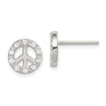 Sterling Silver Rhodium-plated Small CZ Peace Symbol Post Earrings, 9 x 9 mm