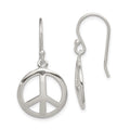 Sterling Silver Polished Peace Dangle Earrings, 29 x 15 mm