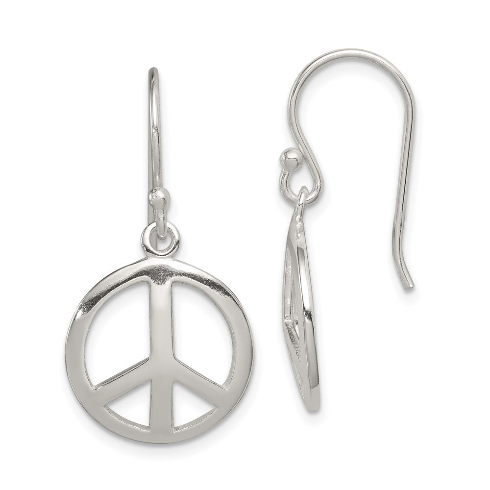 Sterling Silver Polished Peace Dangle Earrings, 29 x 15 mm