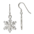 Sterling Silver Polished / Satin CZ Snowflake Dangle Earrings, 33 x 15 mm