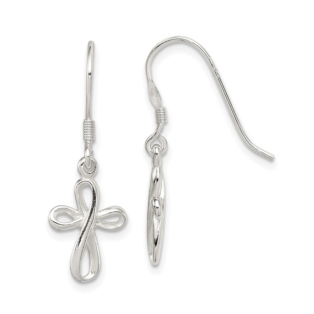 Sterling Silver Rhodium-plated Polished Cross Dangle Earrings, 31 x 10 mm