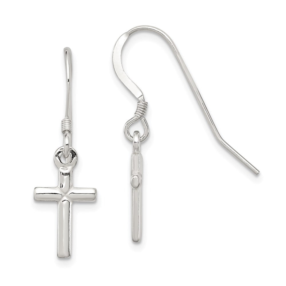 Sterling Silver Polished Latin Cross Dangle Earrings, 30 x 8 mm