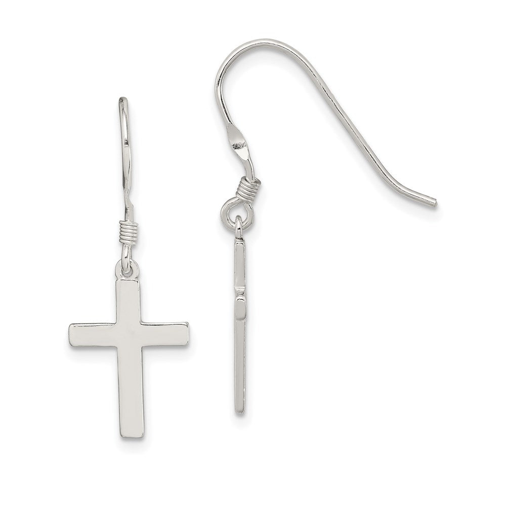 Sterling Silver Rhodium-plated Polished Cross Dangle Earrings, 31 x 12 mm
