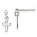 Sterling Silver Polished Latin Cross Post Dangle Earrings, 24 x 7 mm