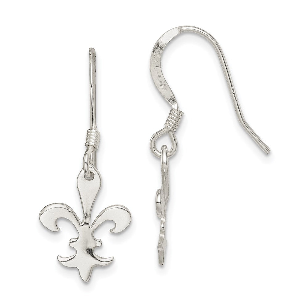 Sterling Silver Polished Fleur de Lis Dangle Earrings, 29 x 12 mm