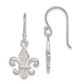 Sterling Silver Polished CZ Fleur de Lis Dangle Earrings, 30 x 14 mm