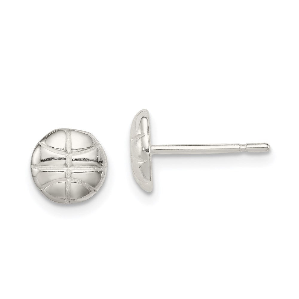 Sterling Silver Basketball Mini Earrings, 7 x 7 mm