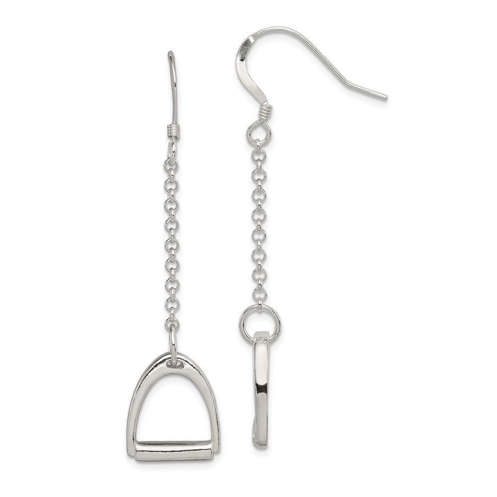 Sterling Silver Polished Horse Stirrup Dangle Earrings, 56 x 13 mm