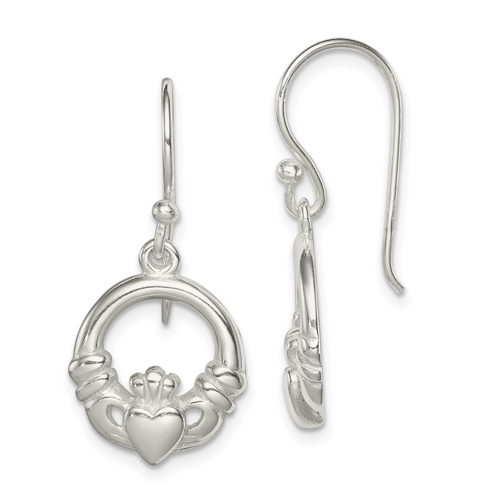 Sterling Silver Polished Claddagh Dangle Earrings, 29 x 14 mm