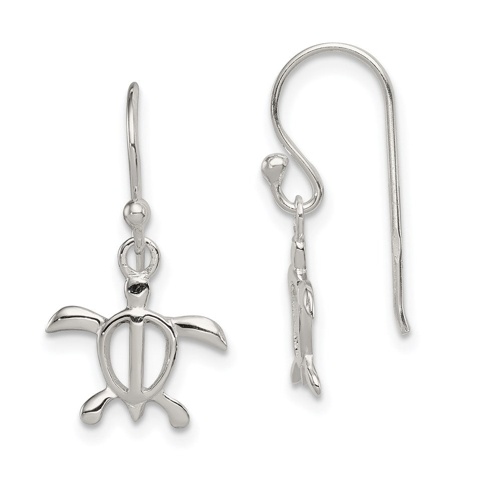 Sterling Silver Polished Turtle Dangle Earrings, 24 x 12 mm
