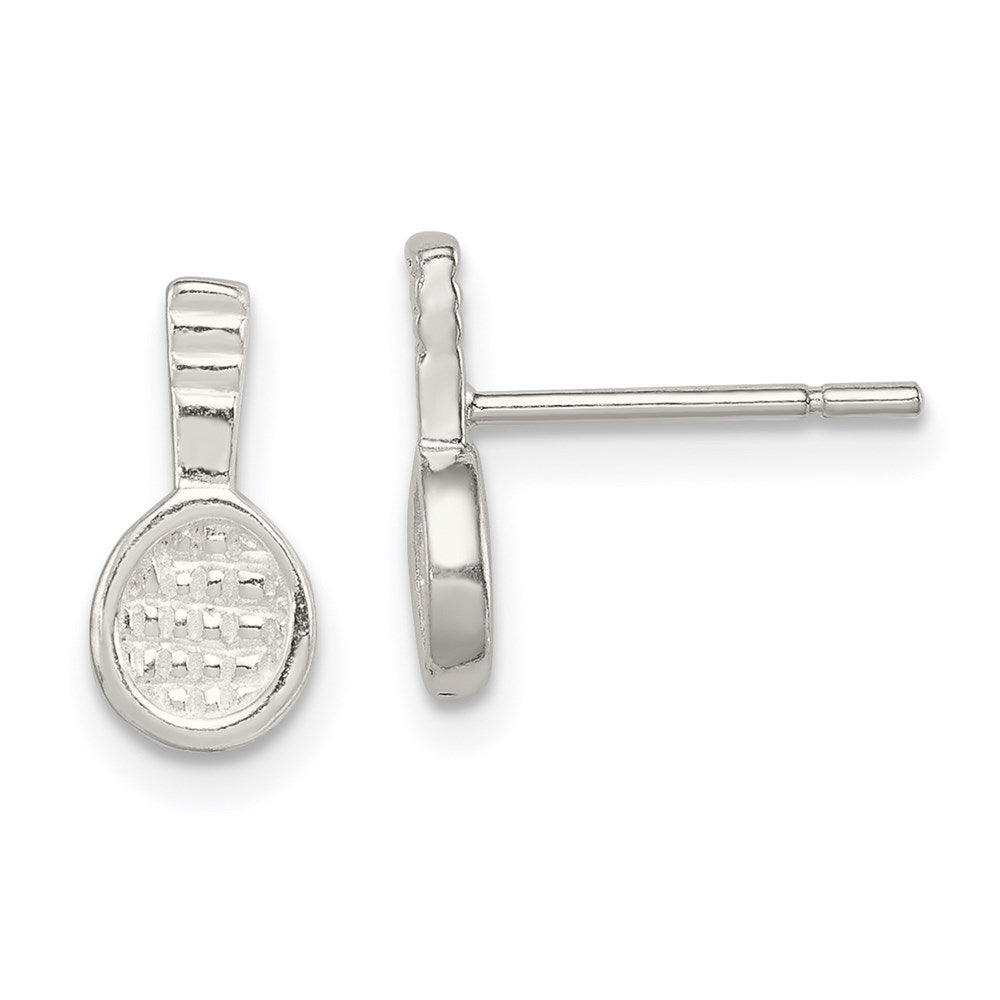 Sterling Silver Tennis Racquet Mini Earrings, 11 x 6 mm