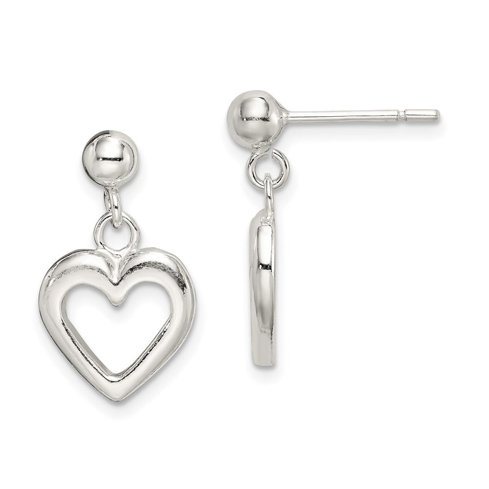 Sterling Silver Polished Dangle Heart Post Earrings, 20 x 11 mm