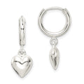 Sterling Silver Polished Puff Heart Dangle Hoop Earrings, 25 x 25 mm