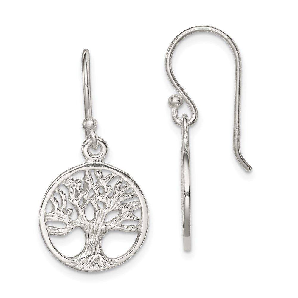 Sterling Silver Polished Filigree Tree Dangle Earrings, 29 x 14 mm