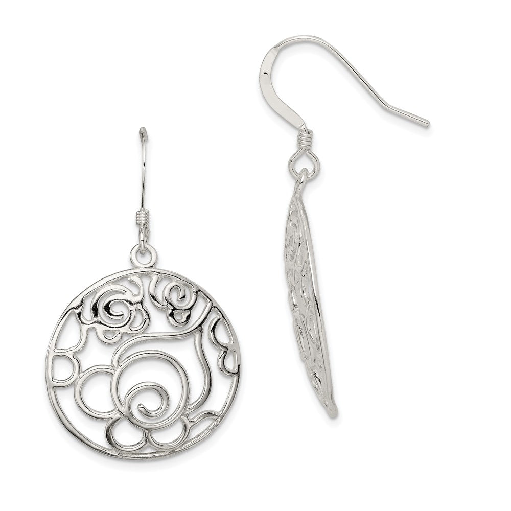 Sterling Silver Polished Fancy Circle Dangle Earrings, 42 x 25 mm