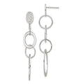 Sterling Silver Polished & Textured Circle & Oval Links Post Dangle Earring, 57 x 16 mm
