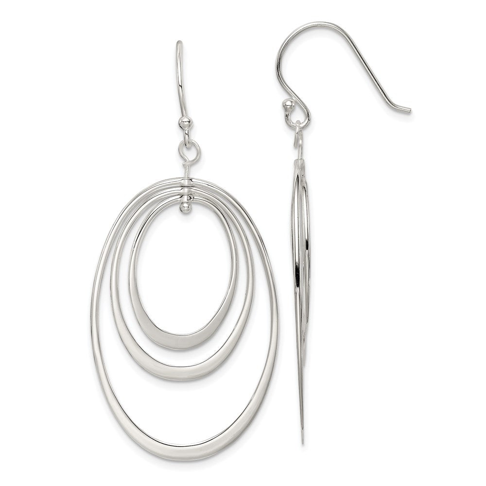 Sterling Silver Polished Triple Oval Dangle Earrings, 56 x 27 mm