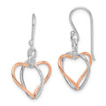 Sterling Silver w/Rose Vermeil Heart Dangle Earrings, 31 x 13 mm