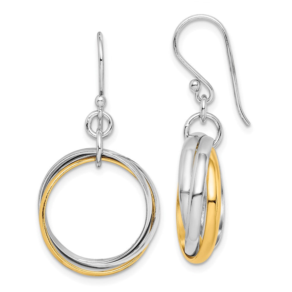 Sterling Silver Rhodium & Gold-Plated Triple Circle Dangle Earrings, 29 x 11 mm
