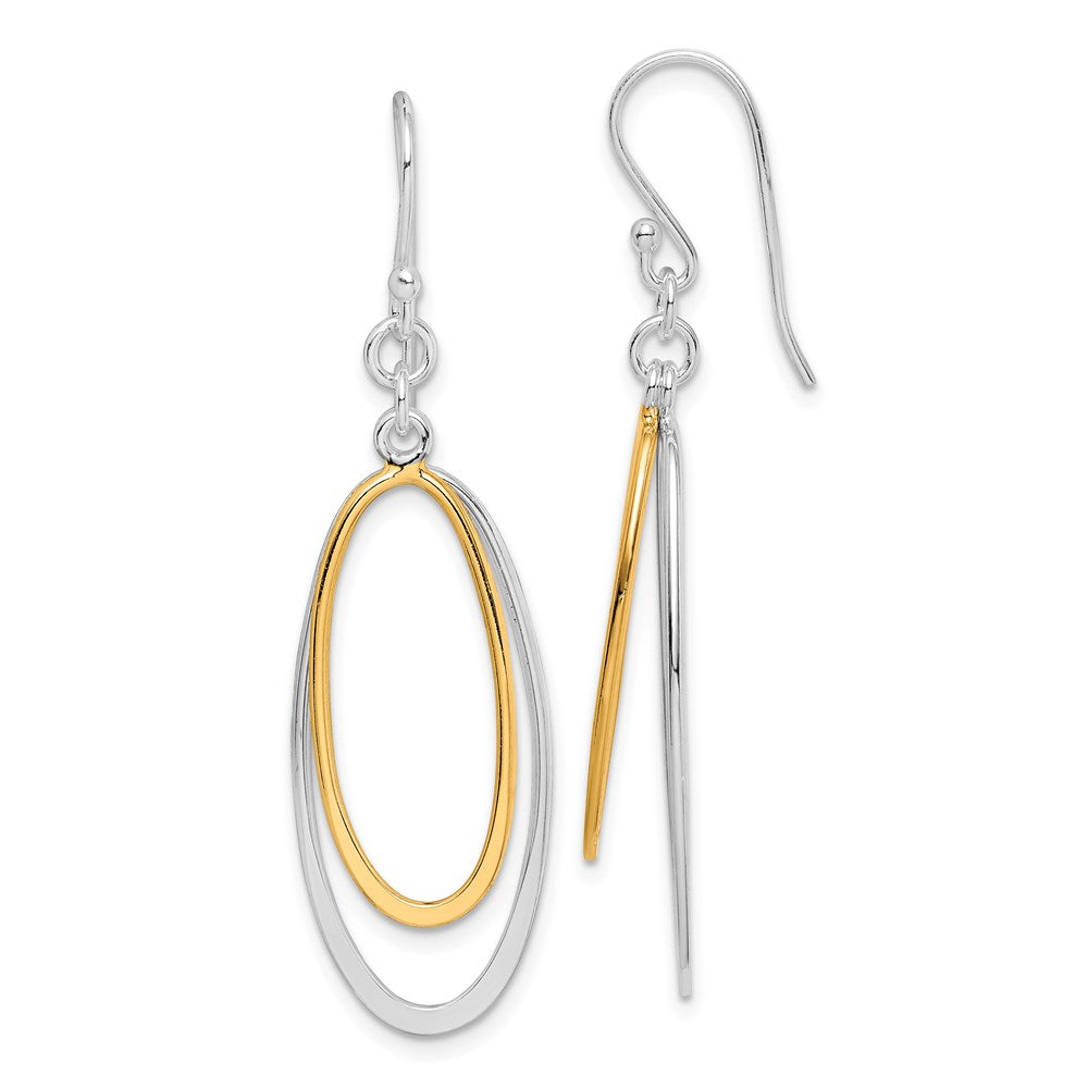 Sterling Silver Rhodium-plated & Gold-tone Double Oval Dangle Earrings, 34 x 18 mm