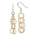 Sterling Silver w/ Tri-color Vermeil Polished Circle Link Dangle Earrings, 31 x 6 mm