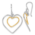 Sterling Silver Gold-Plated Double Heart Wire Dangle Earrings, 36 x 26 mm