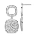Sterling Silver CZ 2-Squares Post Dangle Earrings, 38 x 20 mm
