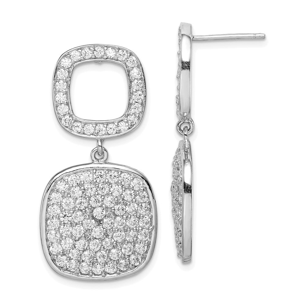 Sterling Silver CZ 2-Squares Post Dangle Earrings, 38 x 20 mm
