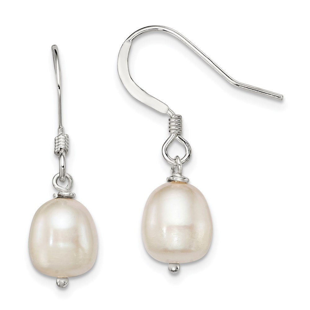 Sterling Silver Polished White 7-8mm Freshwater Cultured Pearl Dangle Earrings, 26 mm
