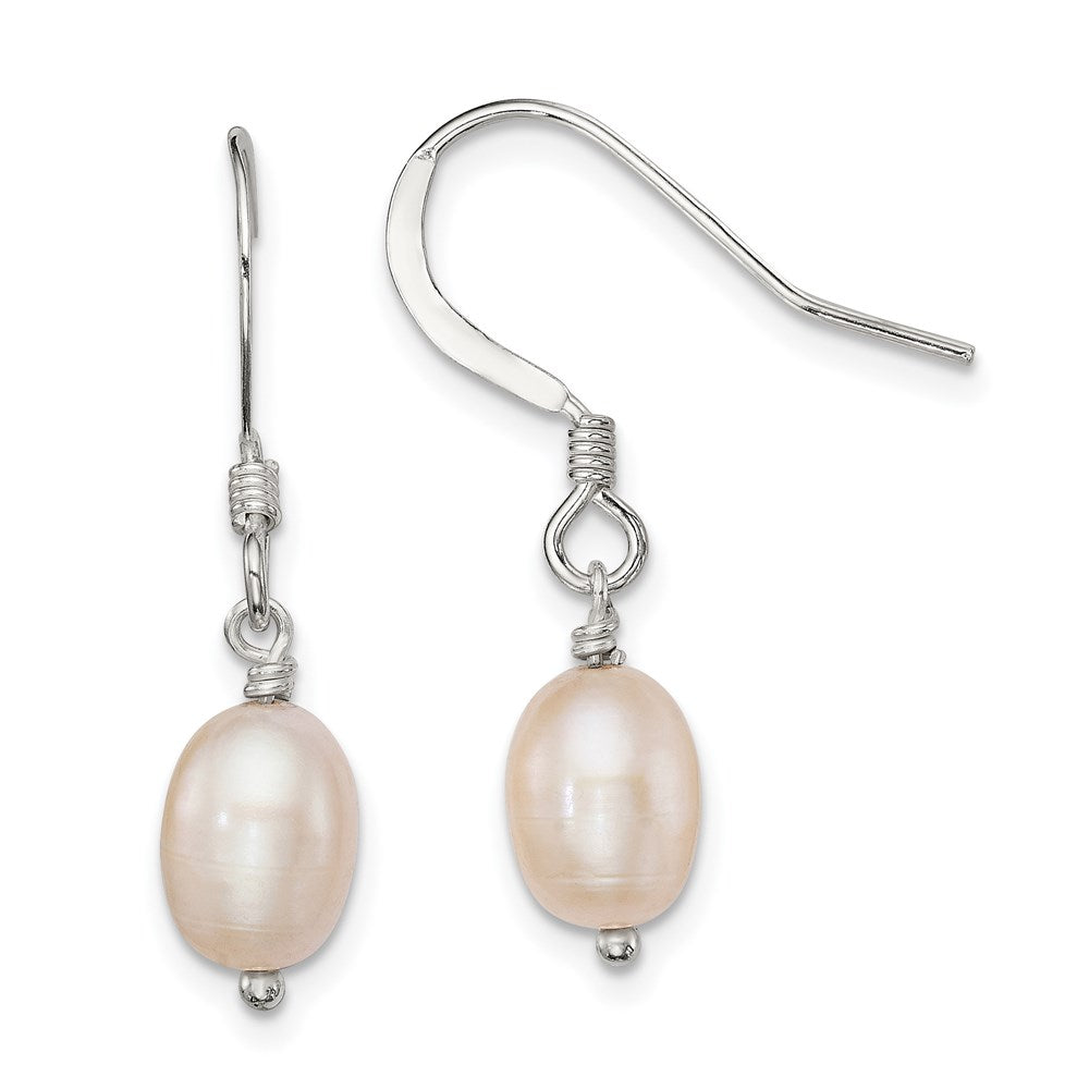 Sterling Silver Polished Pink 6-7mm Freshwater Cultured Pearl Dangle Earrings, 26 mm