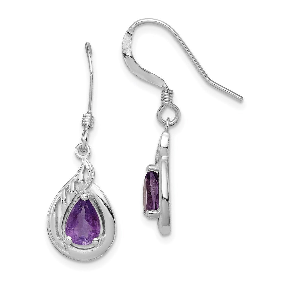 Sterling Silver Amethyst Polished Fancy Dangle Earrings, 0.28 ct, 31 x 9 mm
