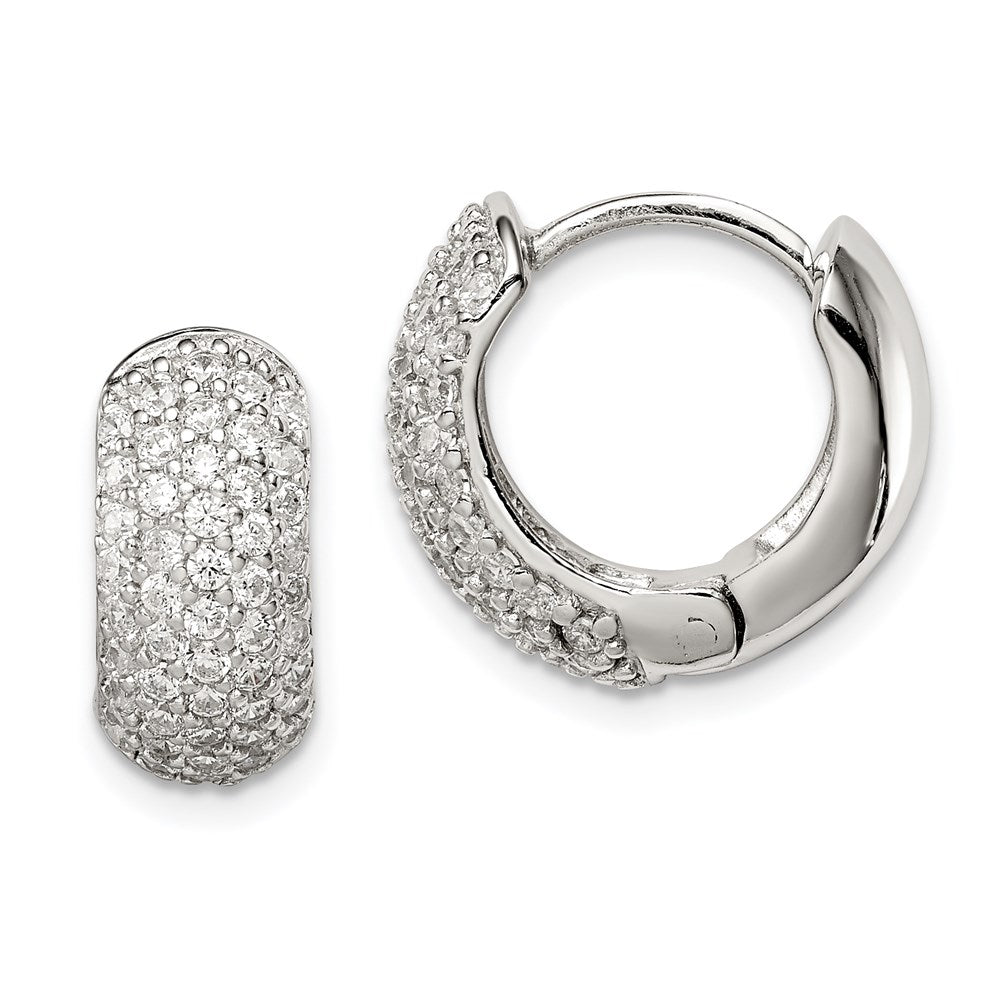 Sterling Silver Rhodium-plated CZ Hinged Hoop Earrings, 15 x 16 mm