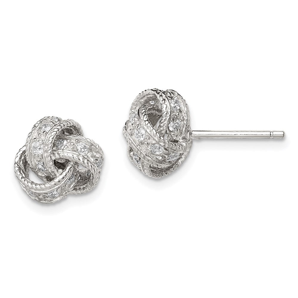 Sterling Silver Rhodium-plated CZ Love Knot Post Earrings, 11 x 10 mm