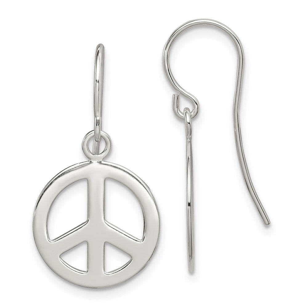 Sterling Silver Polished Peace Sign Dangle Earrings, 26 x 15 mm