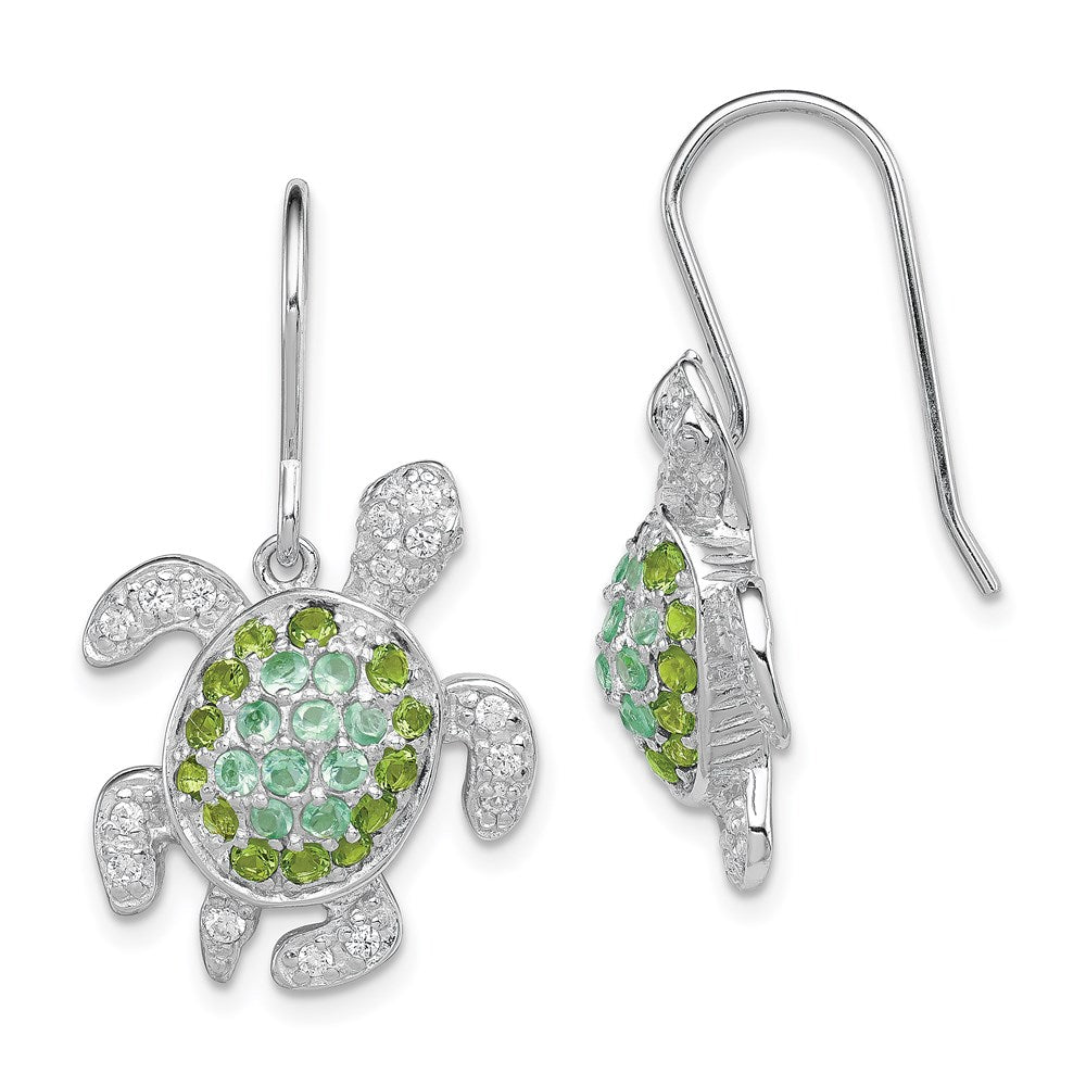 Sterling Silver Rhodium-plated Multi CZ Turtle Dangle Earrings, 29 x 17 mm