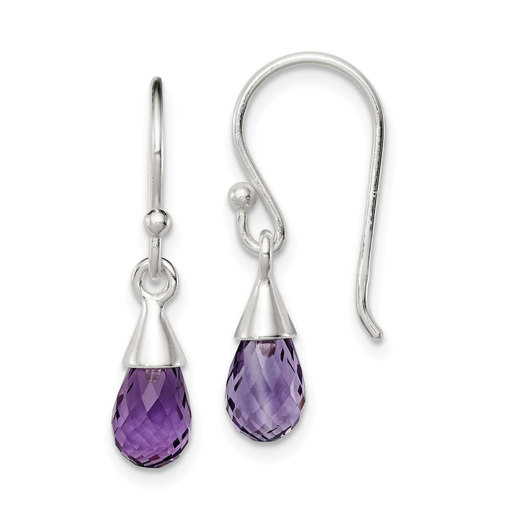 Sterling Silver Amethyst Dangle Earrings, 25 x 5 mm