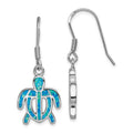 Sterling Silver Rhodium-plated Created Blue Opal Inlay Tortoise Dangle Earrings, 35 x 14 mm