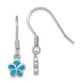 Sterling Silver Rhod-pltd Created Blue Opal Inlay Flower Dangle Earrings, 25 x 8 mm