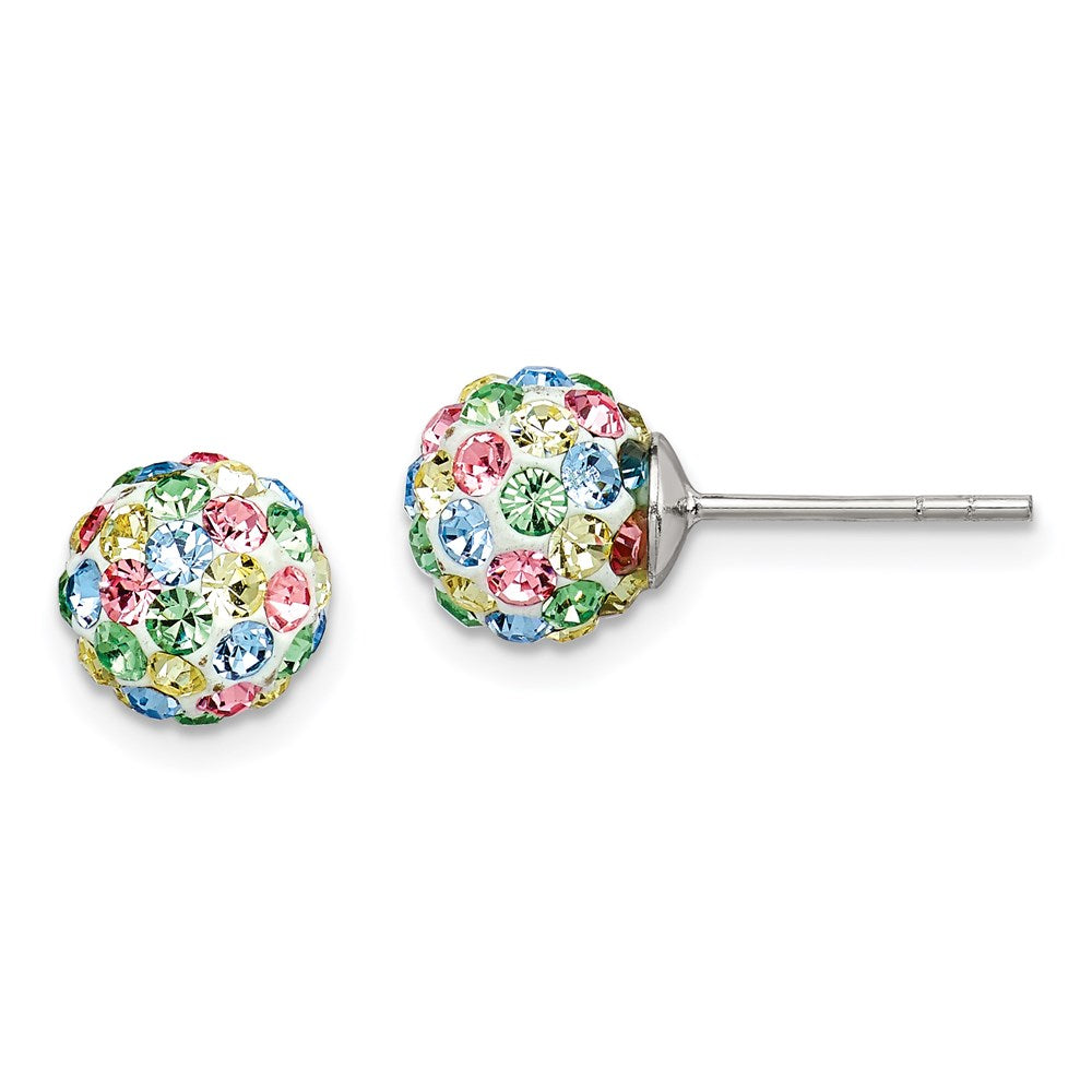 Sterling Silver Rhod-pltd Multicolor Preciosa Crystal 7mm Post Earrings, 7 x 7 mm