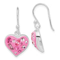 Sterling Silver Stellux Crystal Accented Pink Heart Dangle Earrings, 28.25 x 13.9 mm