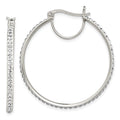 Sterling Silver Rhodium-plated White Preciosa Crystal Hoop Earrings, 33 x 2 mm