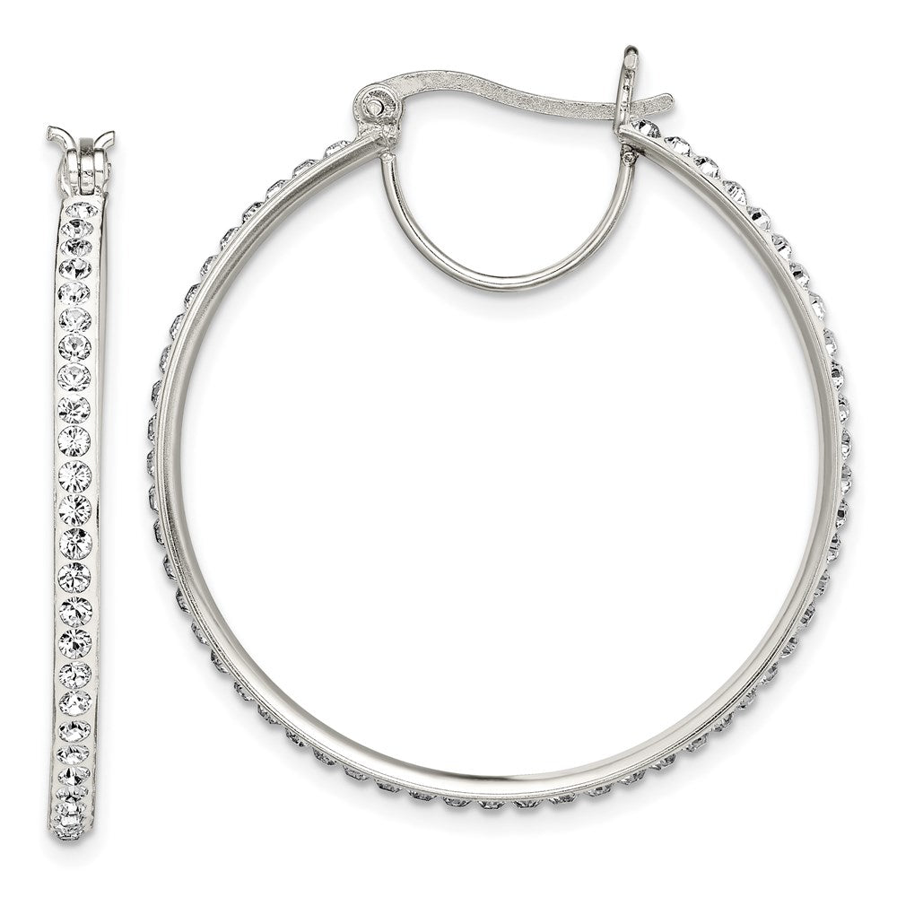 Sterling Silver Rhodium-plated White Preciosa Crystal Hoop Earrings, 33 x 2 mm