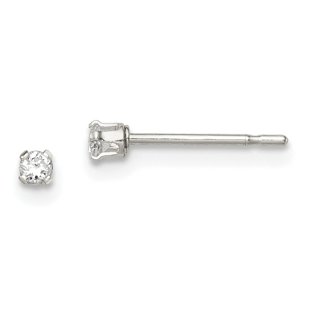 Sterling Silver Polished Children's 2mm Round Snap Set CZ Stud Earrings, 2 x 2 mm