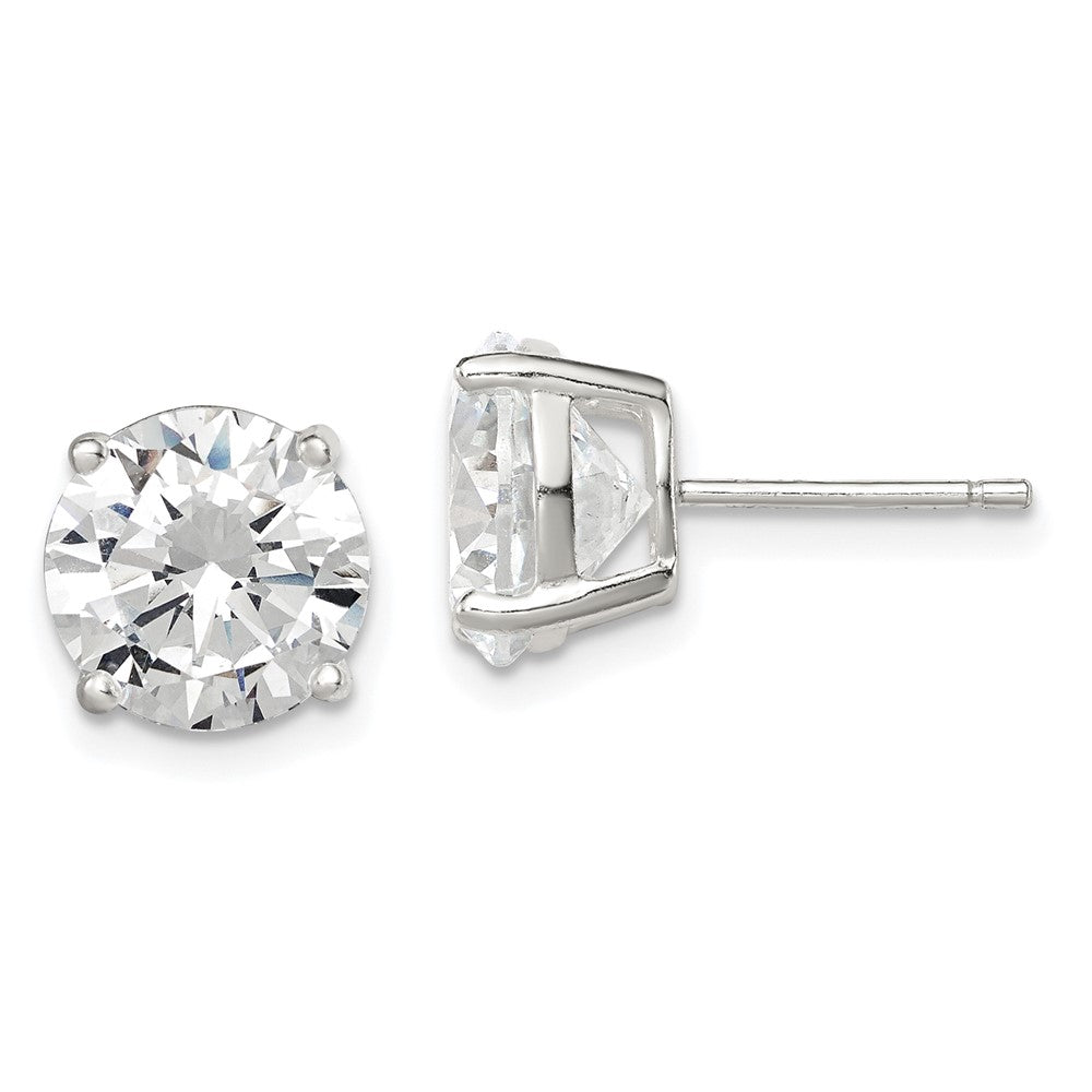 Sterling Silver 9mm Round Basket Set CZ Stud Earrings, 9 x 9 mm