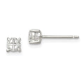 Sterling Silver 4mm Round Basket Set Cross-cut CZ Stud Earrings, 4 x 4 mm