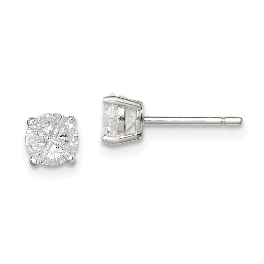 Sterling Silver 5mm Round Basket Set Cross-cut CZ Stud Earrings, 5 x 5 mm