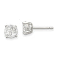 Sterling Silver 6mm Round Basket Set Cross-cut CZ Stud Earrings, 6 x 6 mm