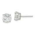 Sterling Silver 7mm Round Basket Set Cross-cut CZ Stud Earrings, 7 x 7 mm
