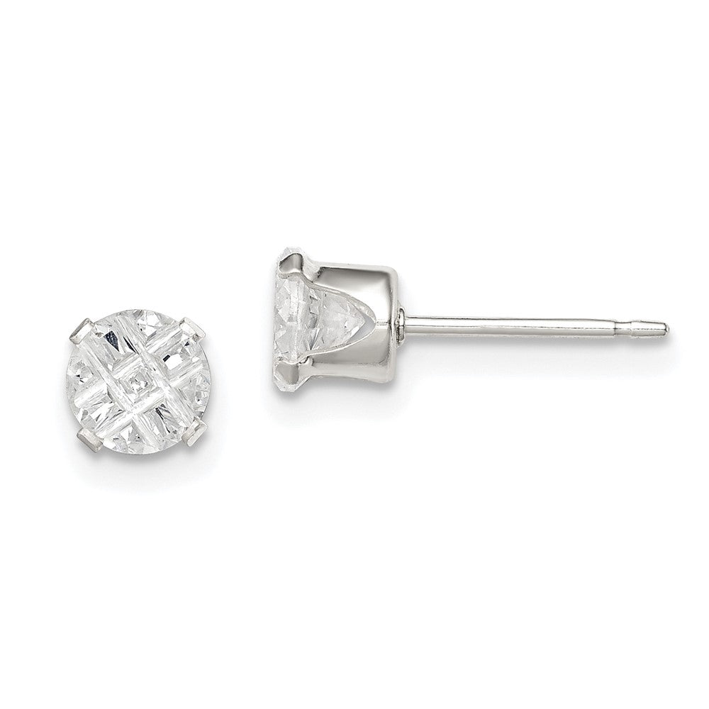 Sterling Silver 5mm Round Snap Set Laser-cut CZ Stud Earrings, 5 x 5 mm